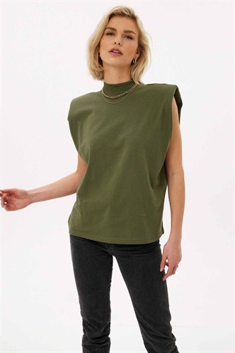 Mad Girls Khaki Sleeveless T-Shirt MG900