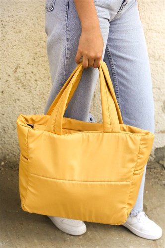 Mad Girls Kabartmalı Puf Kumaş Shopper Hardal Çanta Mg1134 