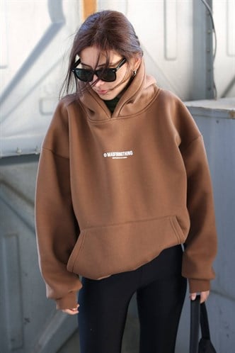 Mad Girls Kahverengi Baskılı Oversize Sweatshirt MG1287