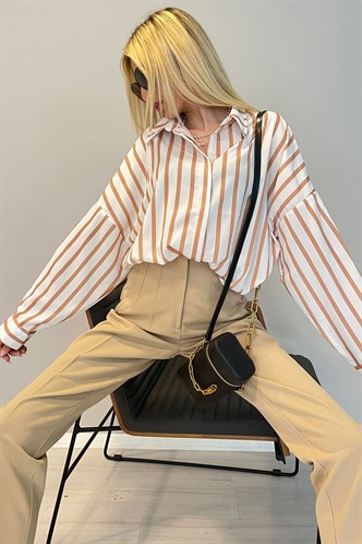 Mad Girls Striped Brown Shirt MG1383