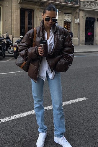 Kahverengi Oversize Basic Deri Mont MG1387