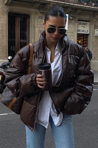 Kahverengi Oversize Basic Deri Mont MG1387
