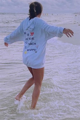 Mad Girls Printed Gray Hoodie Sweatshirt MG1195