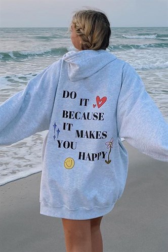 Mad Girls Printed Gray Hoodie Sweatshirt MG1195