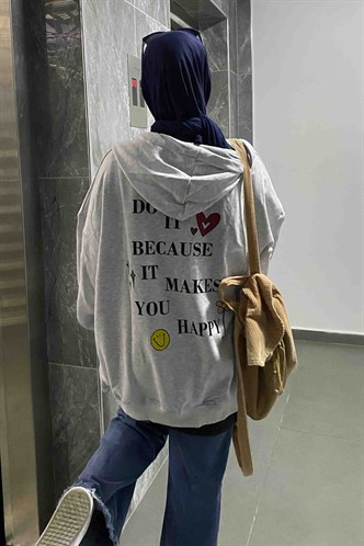 Mad Girls Printed Gray Hoodie Sweatshirt MG1195