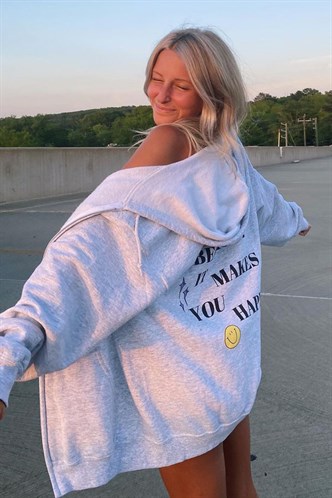 Mad Girls Printed Gray Hoodie Sweatshirt MG1195