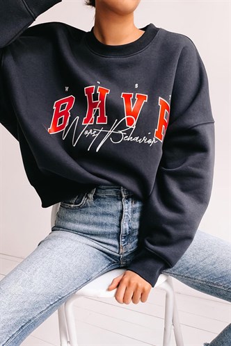 Mad Girls Lacivert Nakışlı Sweatshirt MG813