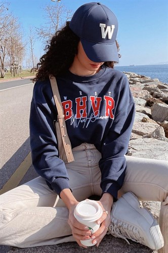 Mad Girls Lacivert Nakışlı Sweatshirt MG813