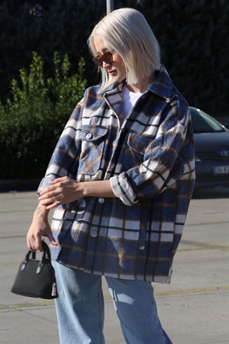 Mad Girls Navy Blue Oversize Women Lumberjack Shirt MG042