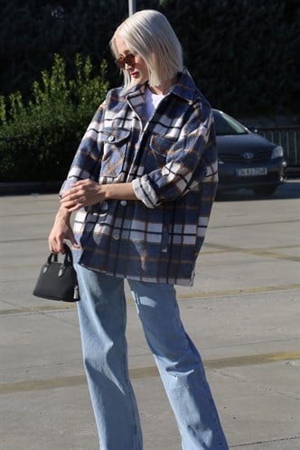 Mad Girls Navy Blue Oversize Women Lumberjack Shirt MG042