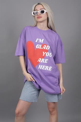 Mad Girls Printed Lilac T-Shirt MG1202