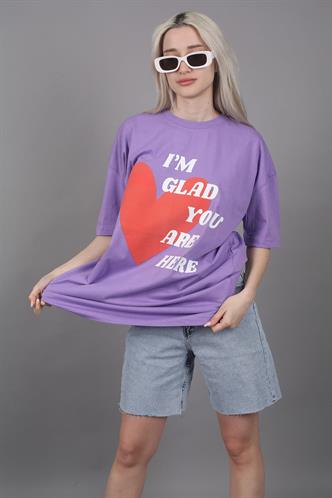 Mad Girls Printed Lilac T-Shirt MG1202