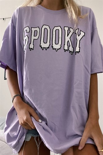Kadın Lila Baskılı Oversize T-shirt MG969