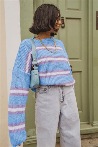 Lilac Striped Knitted Sweater MG1244