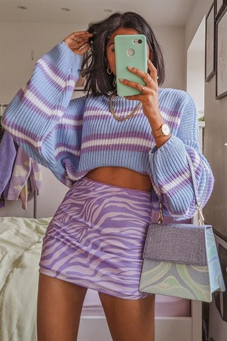 Lilac Striped Knitted Sweater MG1244
