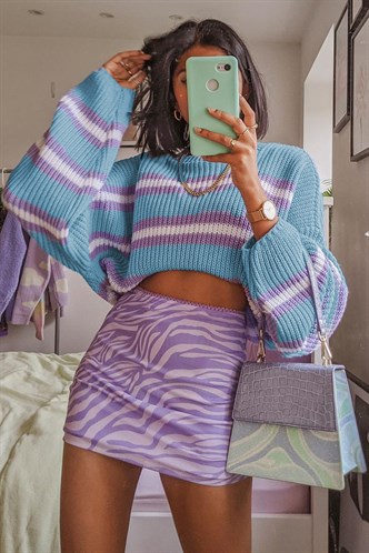 Lilac Striped Knitted Sweater MG1244