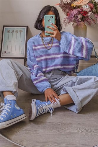 Lilac Striped Knitted Sweater MG1244
