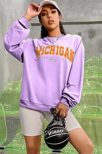 Mad Girls Printed Lilac Sweatshirt MG785