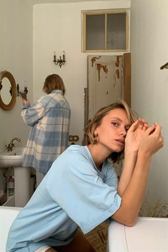 Mavi Oversize Basic Kadın Tişört