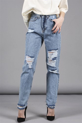 Mad Girls Mavi Yırtık Mom Jean MG1163
