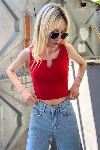 Mad Girls Önü Detaylı Kırmızı Crop Top MG362