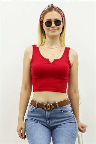 Mad Girls Önü Detaylı Kırmızı Crop Top MG362