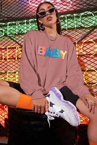 Mad Girls Pudra Baby Baskılı Sweatshirt MG791