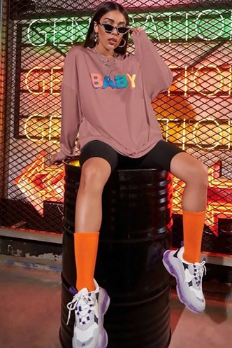 Mad Girls Pudra Baby Baskılı Sweatshirt MG791