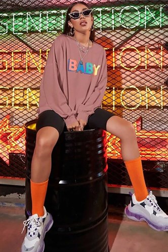 Mad Girls Pudra Baby Baskılı Sweatshirt MG791