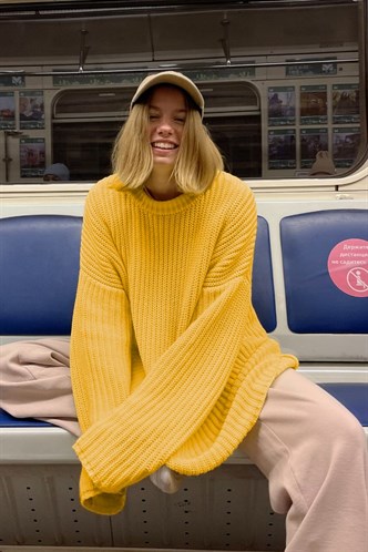 Mad Girls Sarı Oversize Kazak MG1297