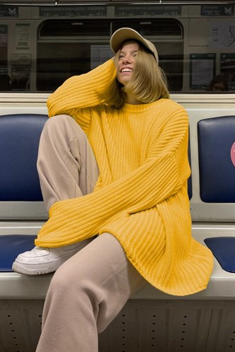 Mad Girls Sarı Oversize Kazak MG1297