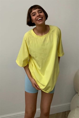 Sarı Oversize Basic Kadın Tişört