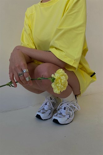 Sarı Oversize Basic Kadın Tişört