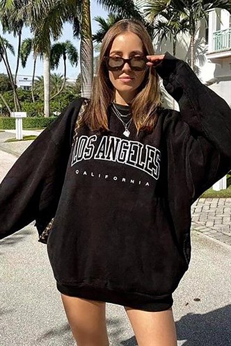 Mad Girls Siyah Baskılı Oversize Kadın Sweatshirt MG780