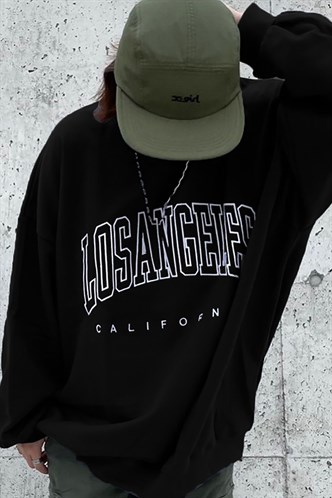 Mad Girls Siyah Baskılı Oversize Kadın Sweatshirt MG780