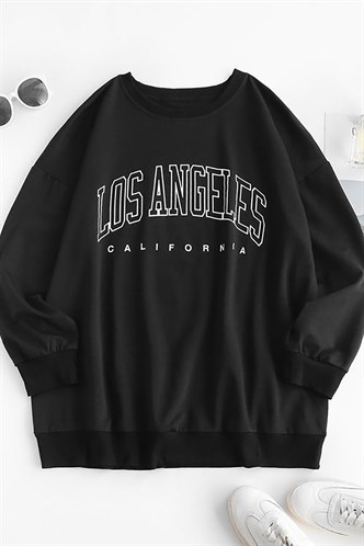 Mad Girls Siyah Baskılı Oversize Kadın Sweatshirt MG780