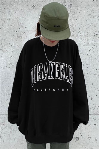Mad Girls Siyah Baskılı Oversize Kadın Sweatshirt MG780
