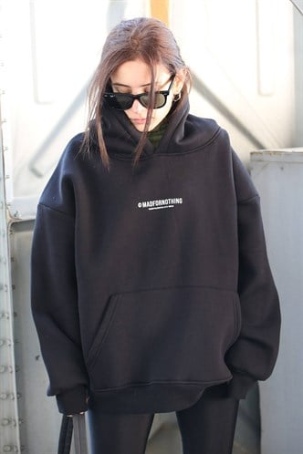 Mad Girls Black Printed Oversize Sweatshirt MG1287
