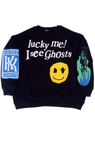 Mad Girls Printed Oversize Black Sweatshirt Mg1206