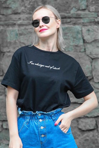 Mad Girls Black Printed T-shirt MG457