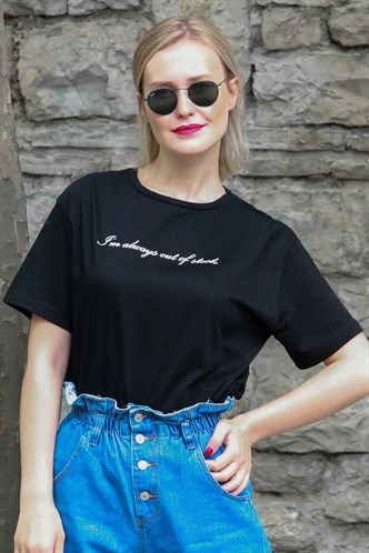 Mad Girls Black Printed T-shirt MG457