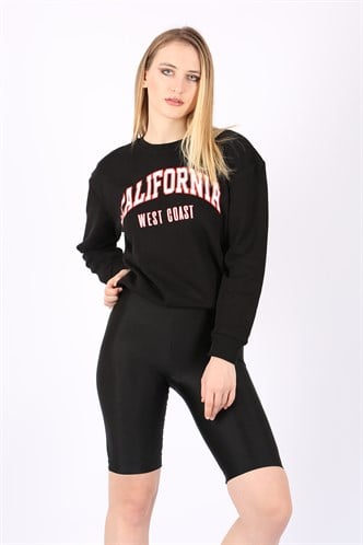 Mad Girls Siyah Bisiklet Yaka Kadın Sweatshirt MG789