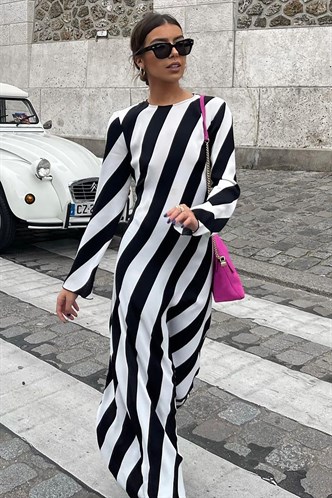 Mad Girls Striped Black Long Dress MG1443