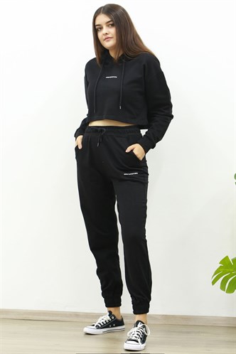 Mad Girls Black Hooded Womens Tracksuits MG465-3