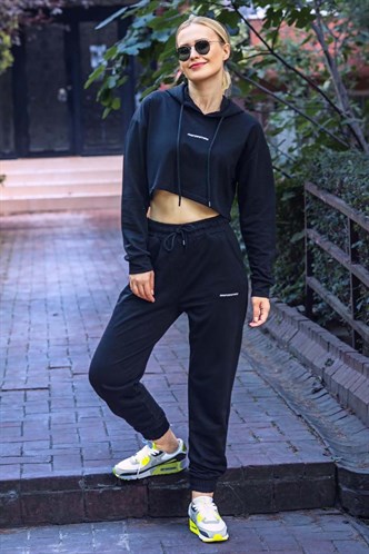 Mad Girls Black Hooded Womens Tracksuits MG465-3