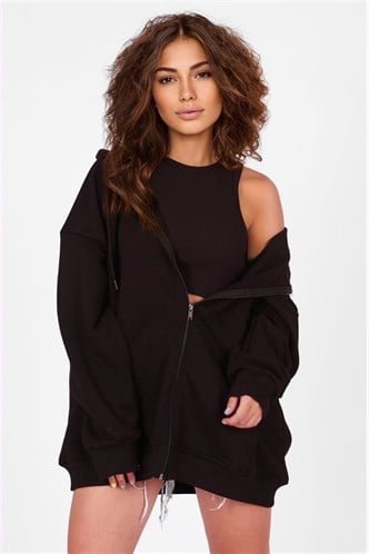 Mad Girls Printed Black Hoodie Sweatshirt MG1195
