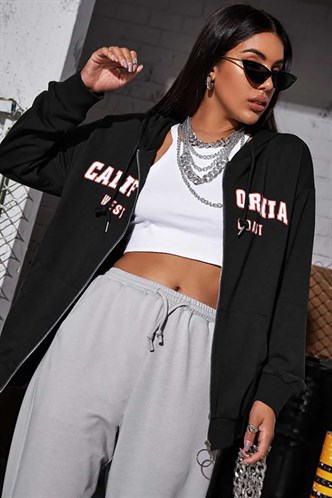 Mad Girls Siyah Kapüşonlu Sweatshirt MG804
