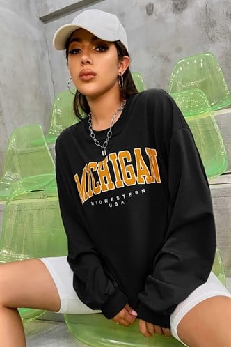 Mad Girls Printed Black Sweatshirt MG785