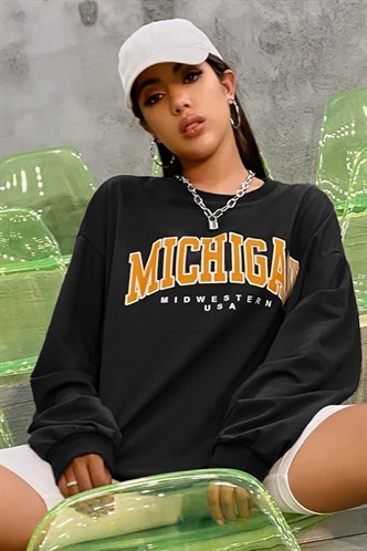 Mad Girls Printed Black Sweatshirt MG785