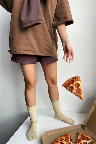 Sütlü Kahve Oversize Basic Kadın Tişört